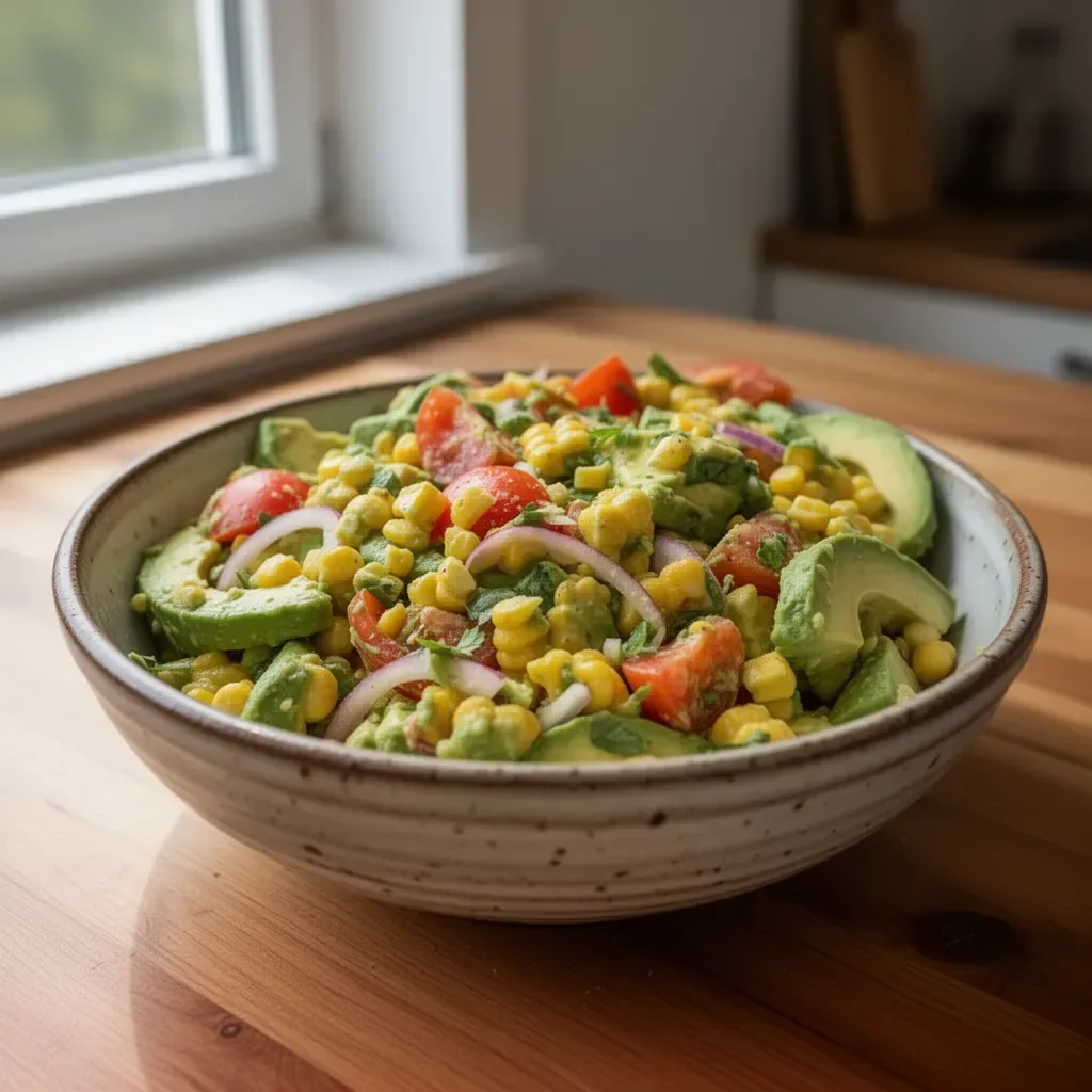 Leckerer Mais-Avocado-Salat mit frischen Zutaten