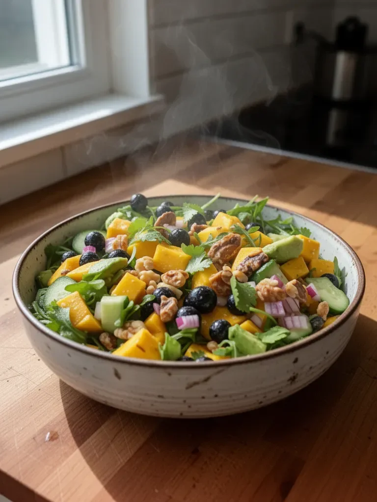 Mango- und Gurkensalat mit Heidelbeeren und Avocado