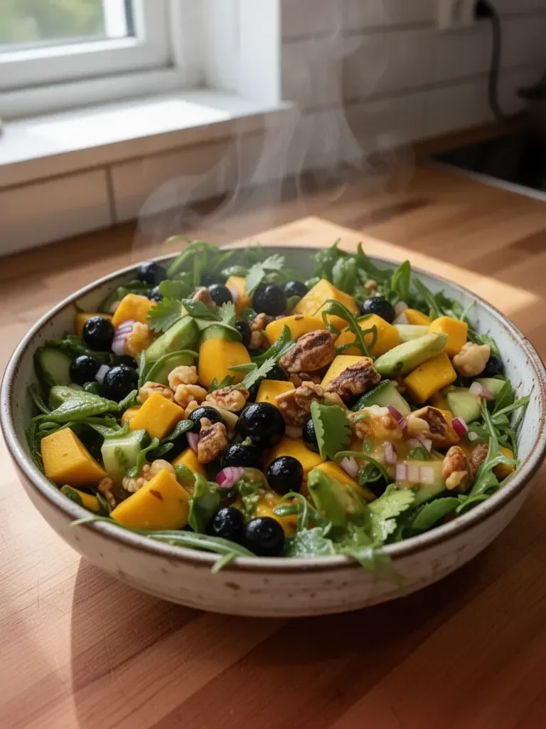 Mangold- und Gurkensalat mit Heidelbeeren und Avocado
