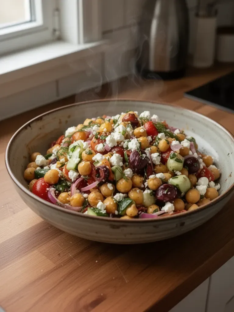 Mediterrane Kichererbsensalat mit Feta