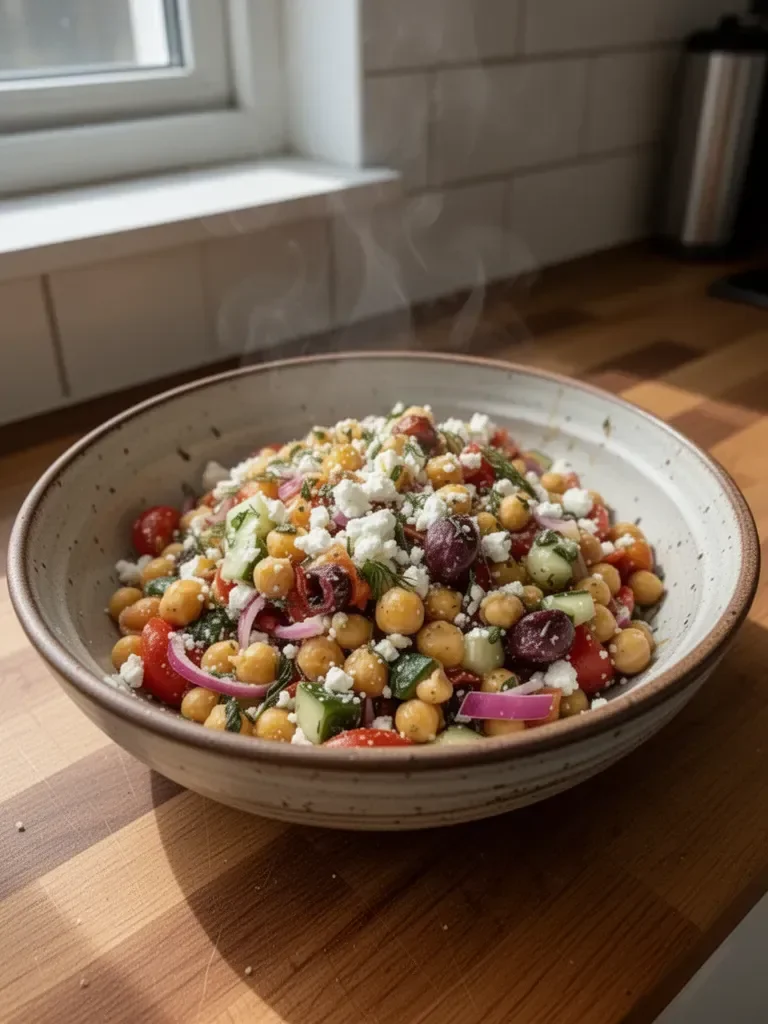 Mediterrane Kichererbsensalat mit Feta