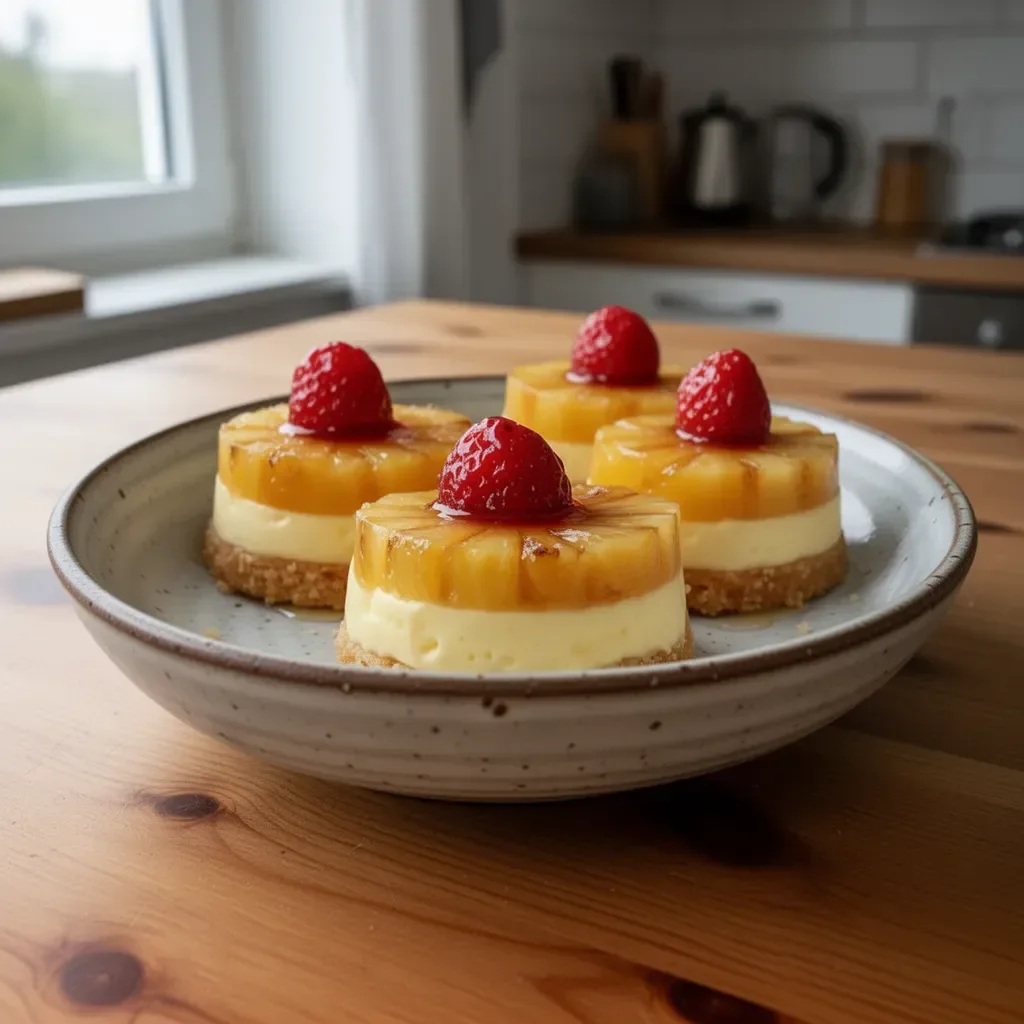 Mini Ananas-Wendekäsekuchen auf einem Teller