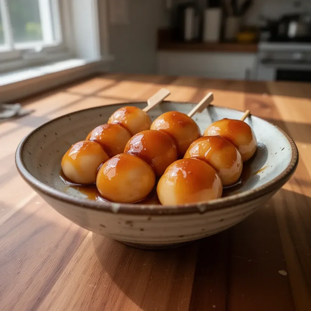 Mitarashi Dango: köstliche japanische Reisbällchen mit süßer Sojasauce