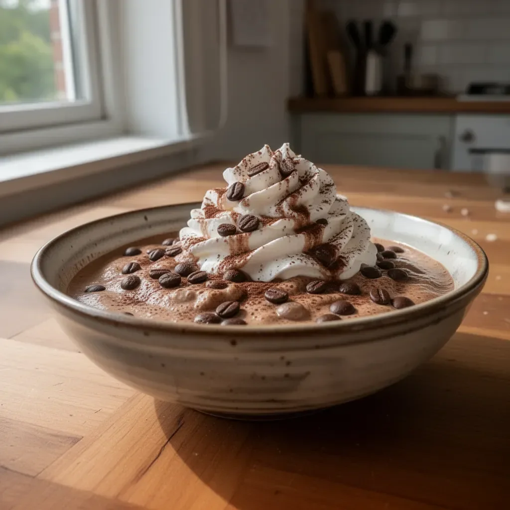 Mokka-Latte in einer Tasse mit schaumiger Cremespitze