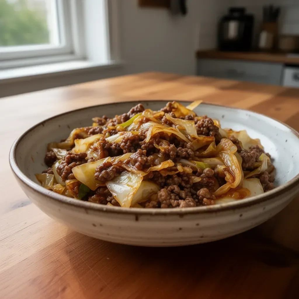 Schale mit mongolischem Rinderhackfleisch und Kohlgemüse, kohlenhydratarm