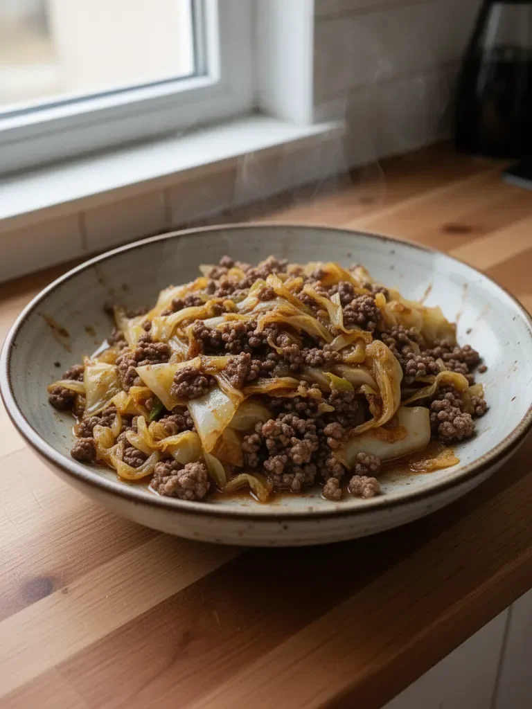 Mongolisches Rinderhackfleisch mit niedrigem Kohlenhydratgehalt und Kohl
