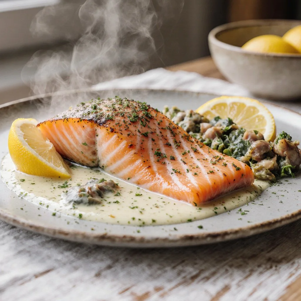 Ofensalmon mit Butter-Zitronencremesauce