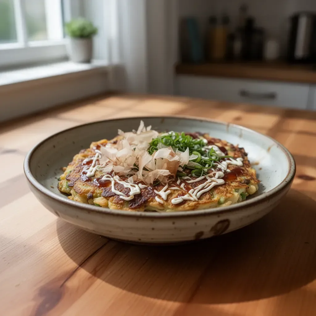 Leckeres Okonomiyaki-Rezept aus Japan, zubereitet mit frischen Zutaten.