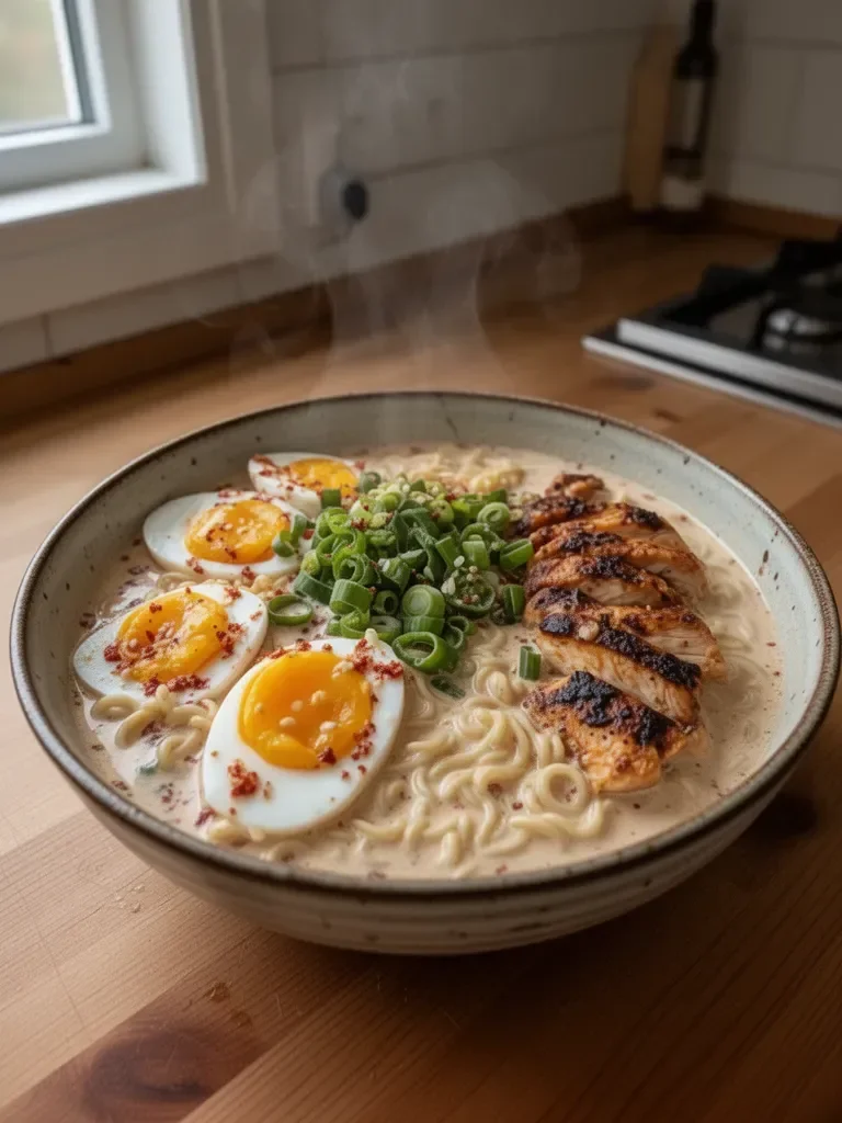 Scharfe und cremige Hühner-Ramen