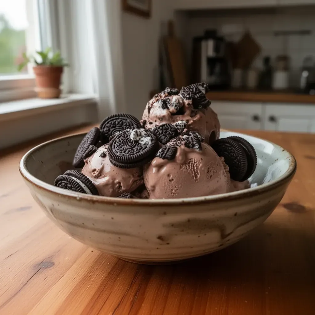 Schokoladeneis mit Mini Oreos in einer Schüssel