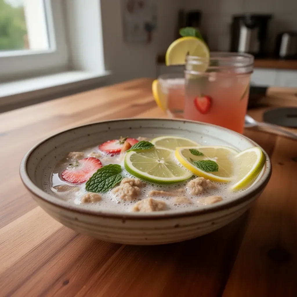 Erfrischender spritziger Limettenpunsch in einem Glas mit Limettenzesten