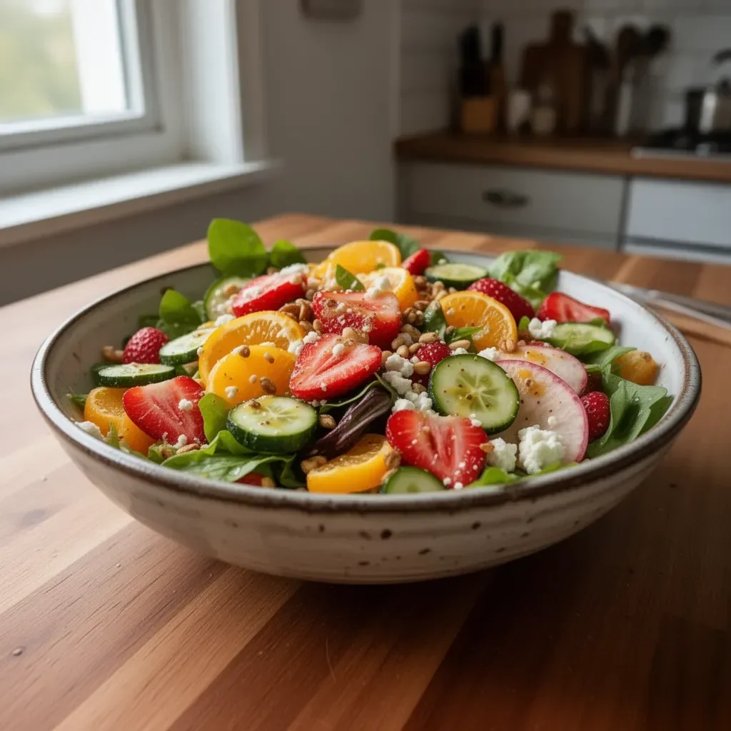 Strahlender Frühlingssalat mit Zitrus-Vinaigrette in einer Schüssel