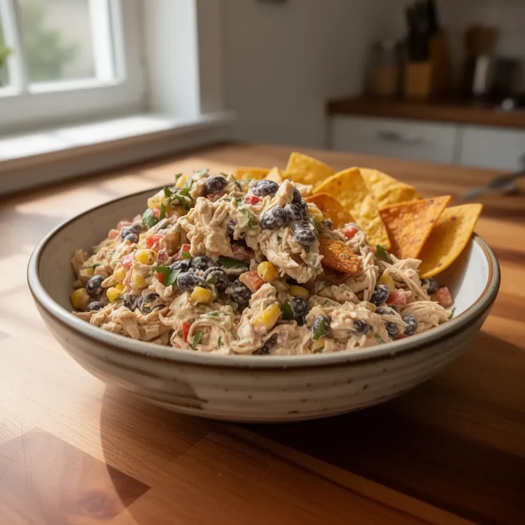 Südwestlicher Hähnchensalat mit frischen Zutaten und leckerem Dressing