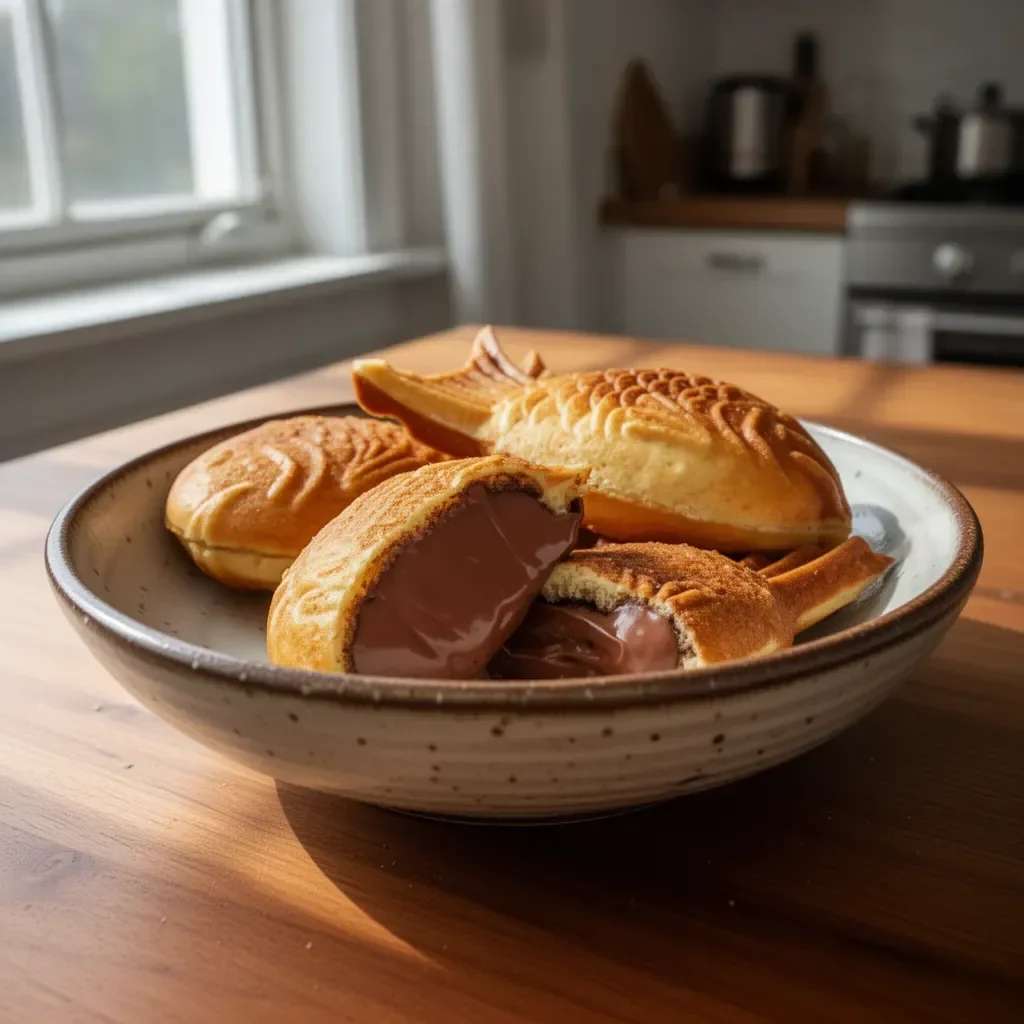 Leckeres Taiyaki, ein fischförmiges japanisches Dessert gefüllt mit Bohnenpaste.