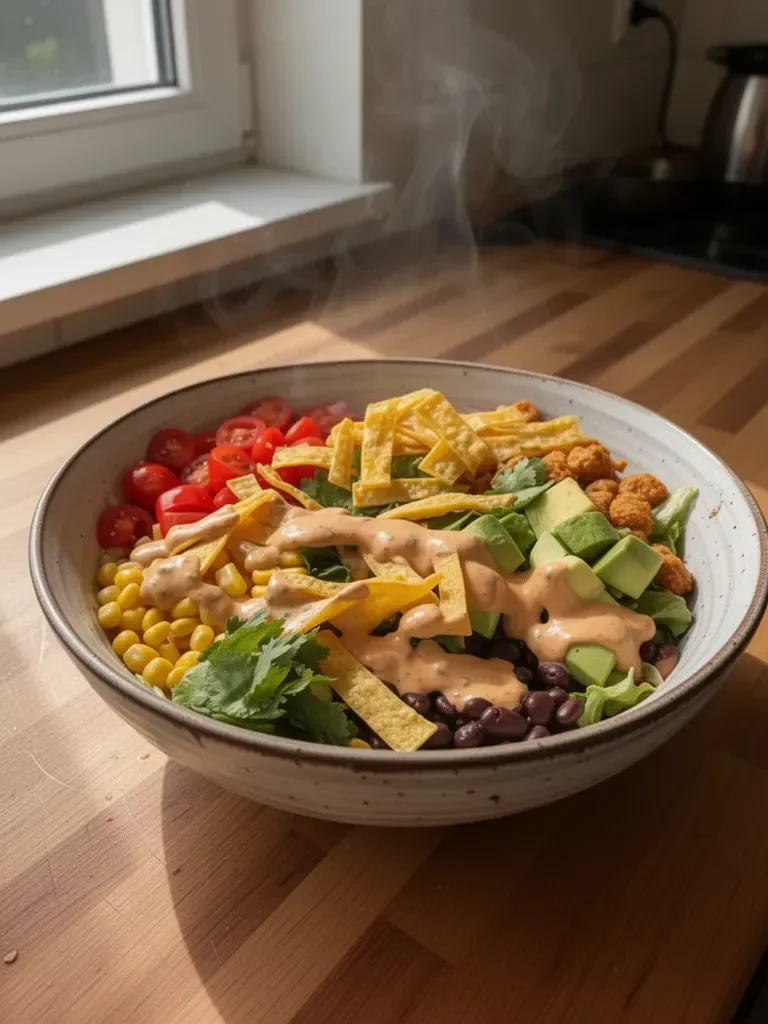 Vegane Taco-Salat mit cremigem Chipotle-Dressing