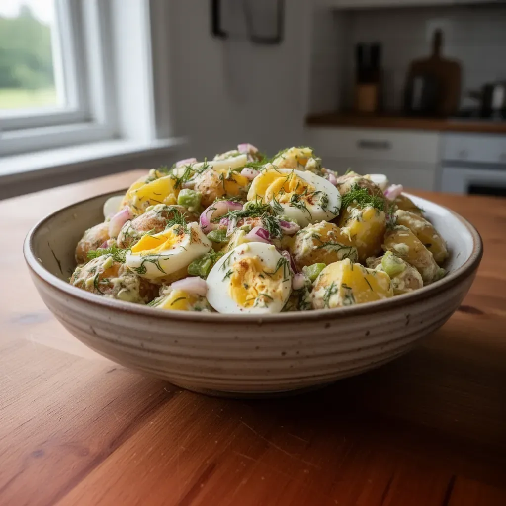 Warmer Kartoffelsalat mit frischen Kräutern und dressing