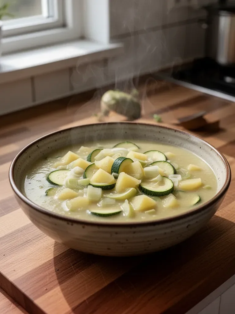 Zucchini-, Lauch- und Kartoffelsuppe