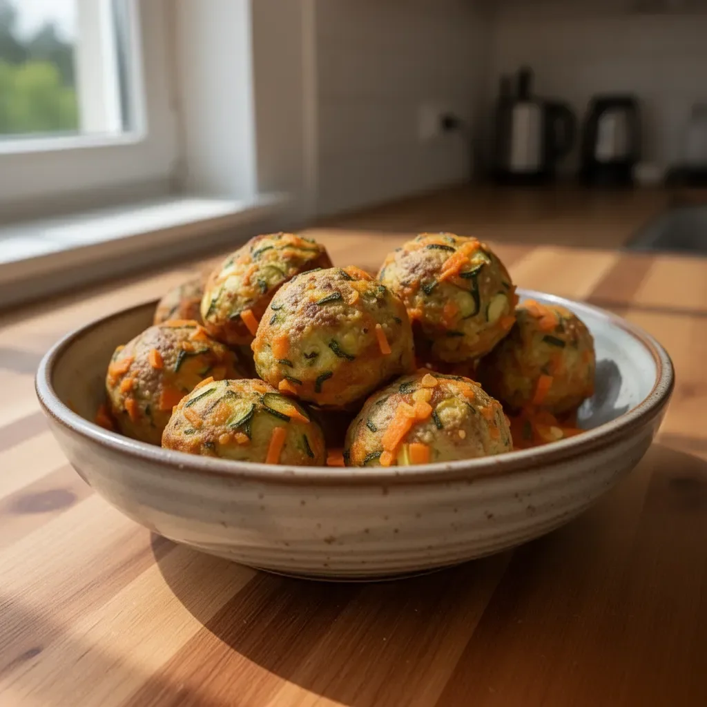 Zucchini- und Karottenbällchen auf einem Teller, gesund und schmackhaft