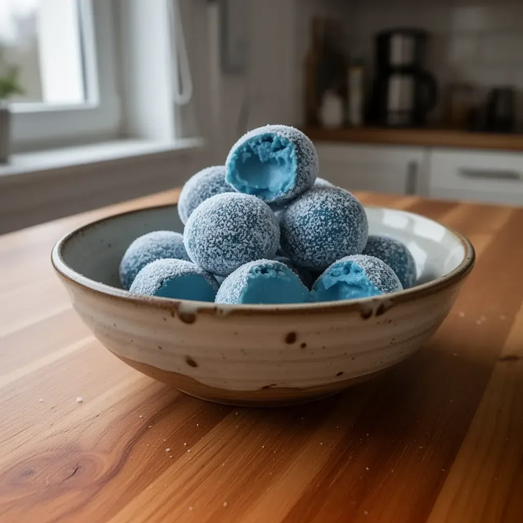 Blaue Weihnachtspralinen mit festlichem Design und feinem Schokoladengeschmack.