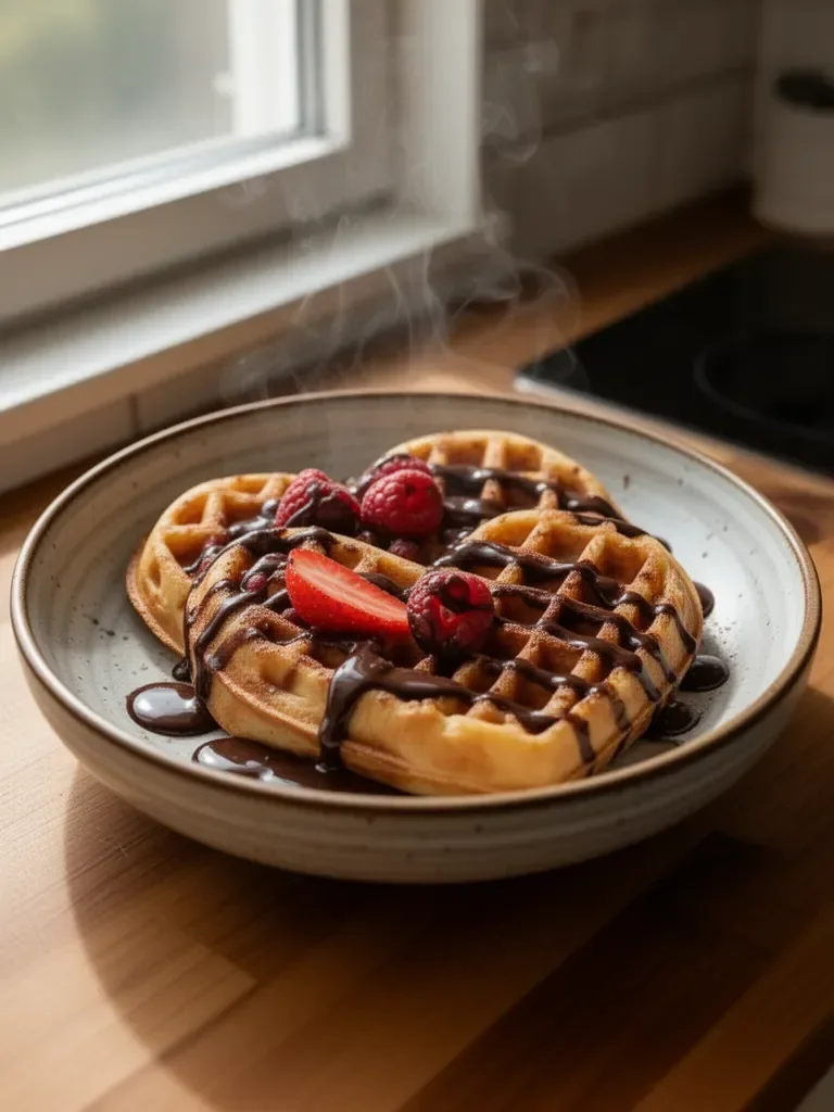 Das Beste Rezept für Herzförmige Waffeln mit Schokoladensauce