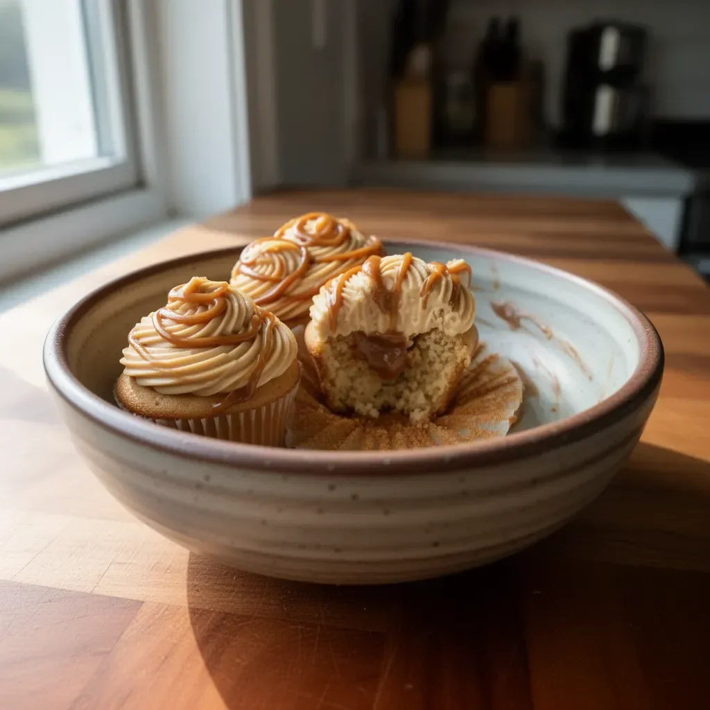 Dulce de Leche Cupcakes mit sahniger Füllung und Karamell-Topping
