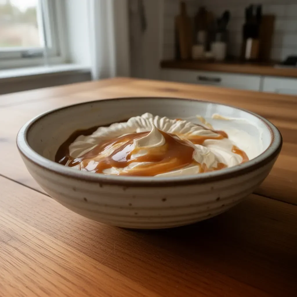Ein leckeres Dessert aus Karamellmousse mit einer cremigen Textur