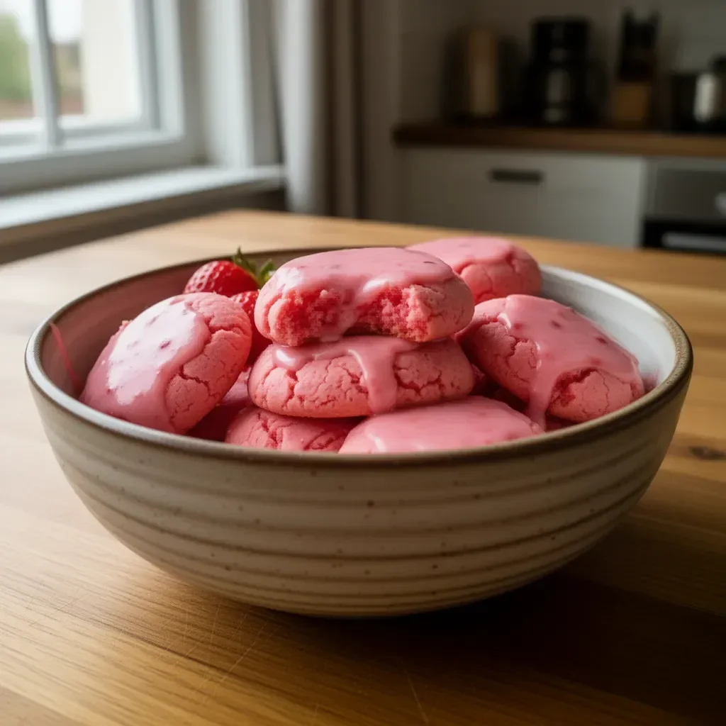 Kekse für Erdbeerkuchen mit Zitronen- und Erdbeerglasur