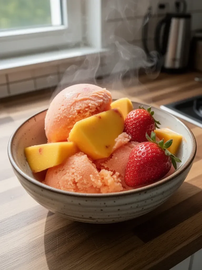 Mango- und Erdbeersorbet