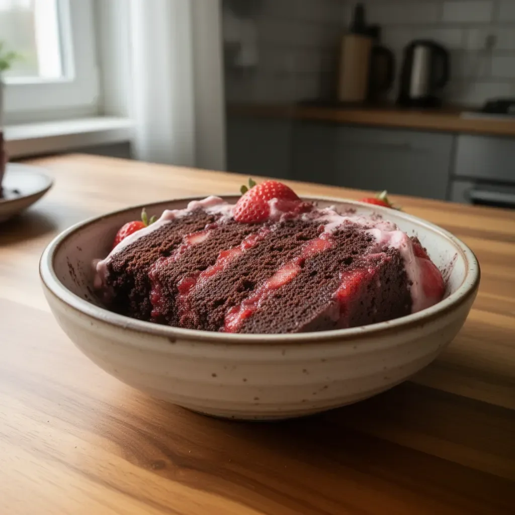 Schokoladen-Erdbeertorte mit frischen Erdbeeren und Schokoladenglasur