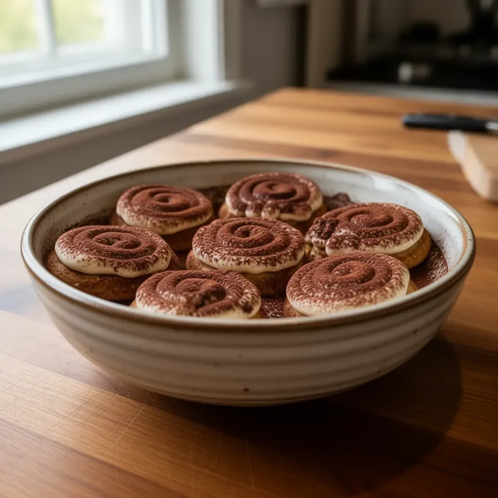 Leckere Tiramisu-Kekse auf einem Teller serviert