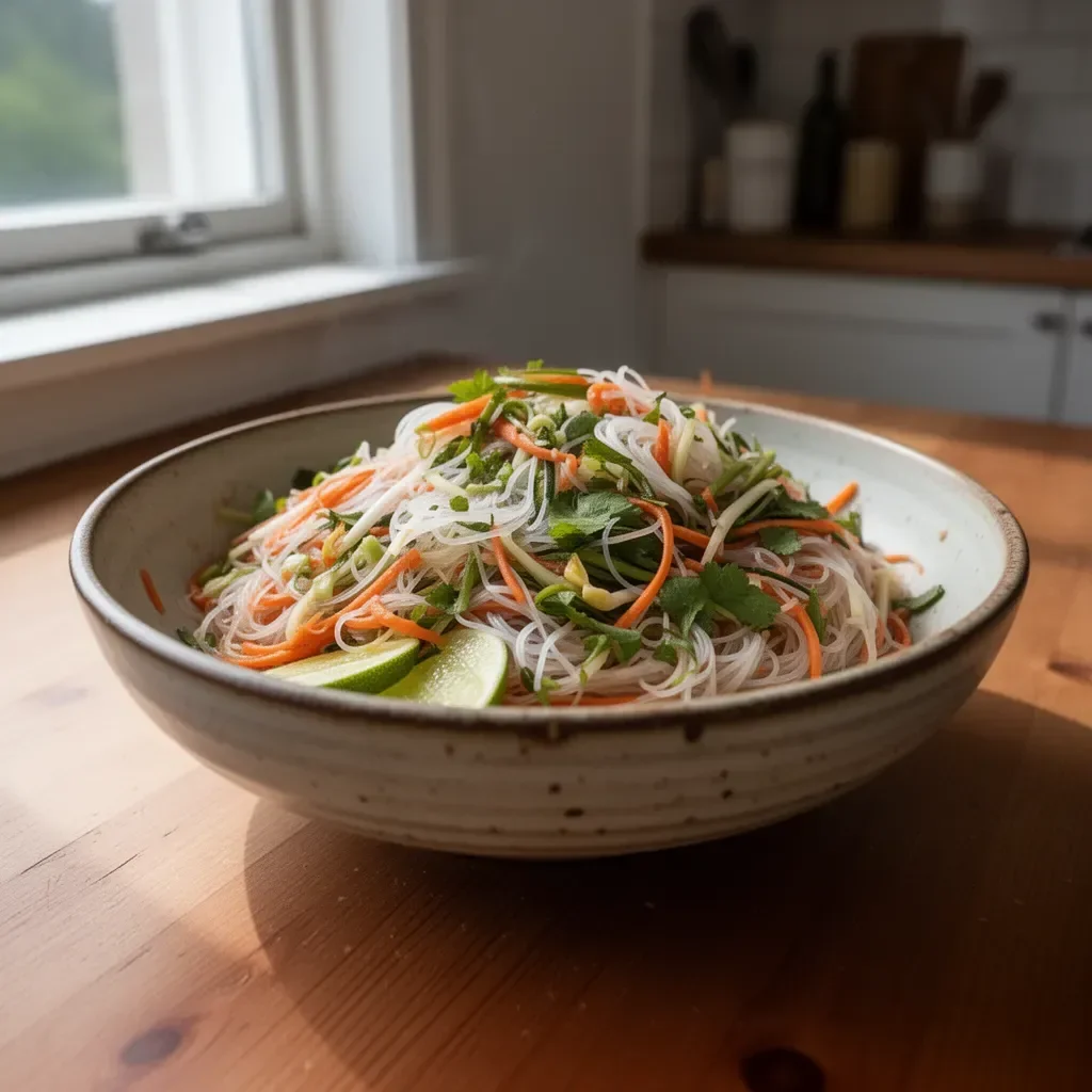 Vietnamesischer Nudelsalat mit frischem Gemüse und Kräutern